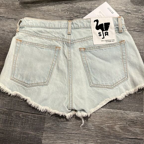 Free People NWT Sandrine Rose distressed light wash denim shorts neon zipper 26 - Picture 7 of 9